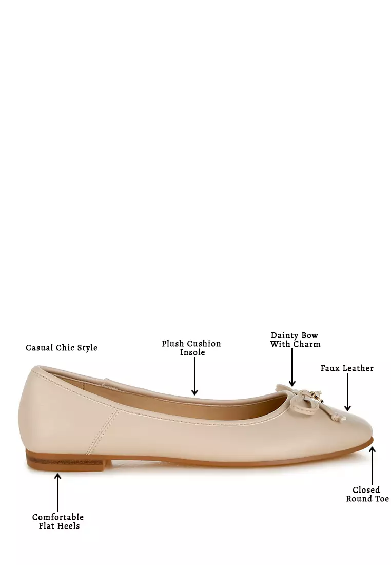 Faux Leather Casual Ballerinas in Beige