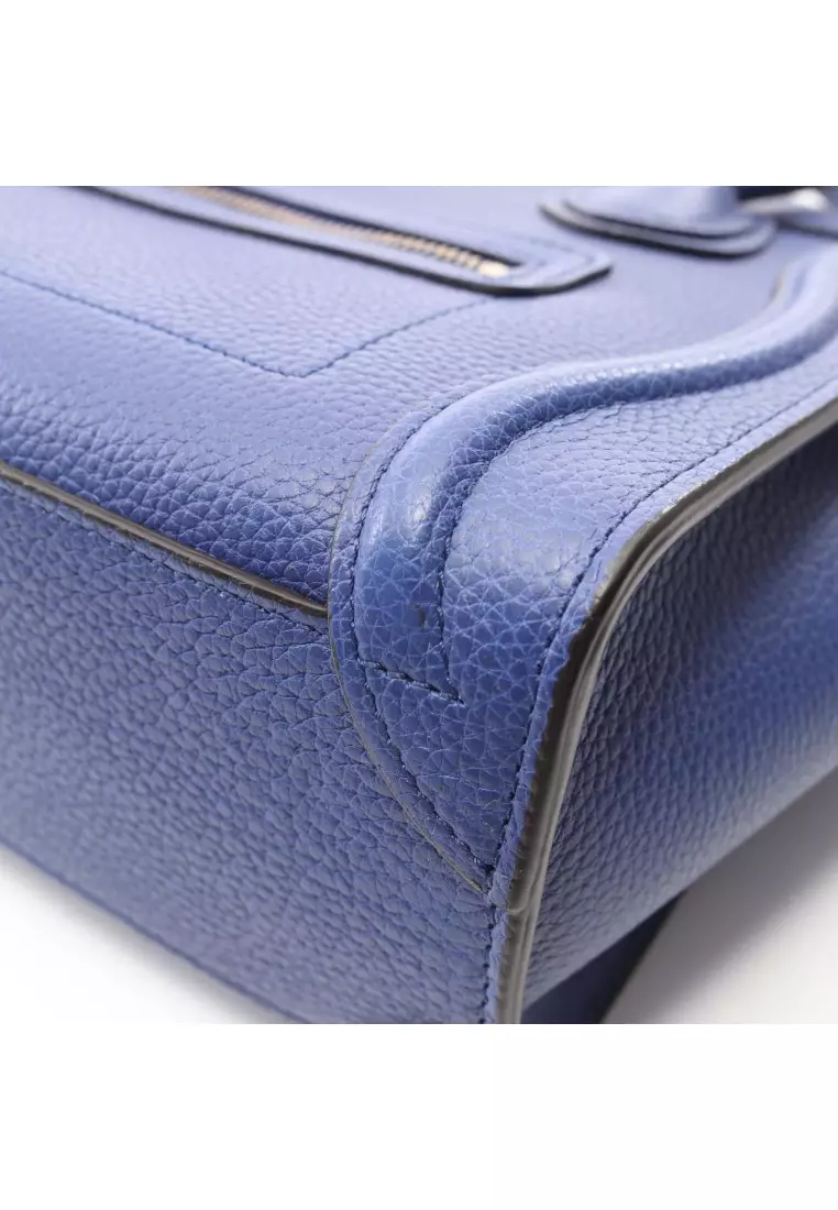 Pre-Loved Celine luggage nano shopper Handbag leather blue 2WAY