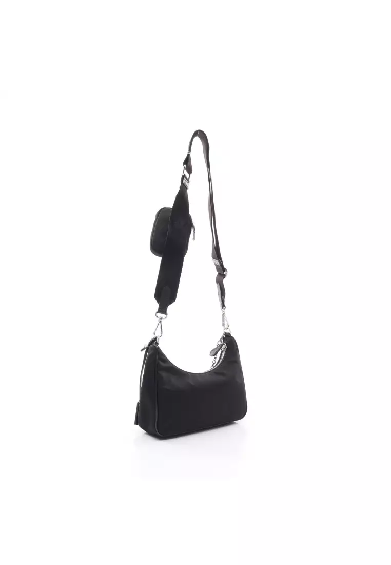 Prada Black Tessuto Nylon Saffiano Leather Crossbody Satchel Bag