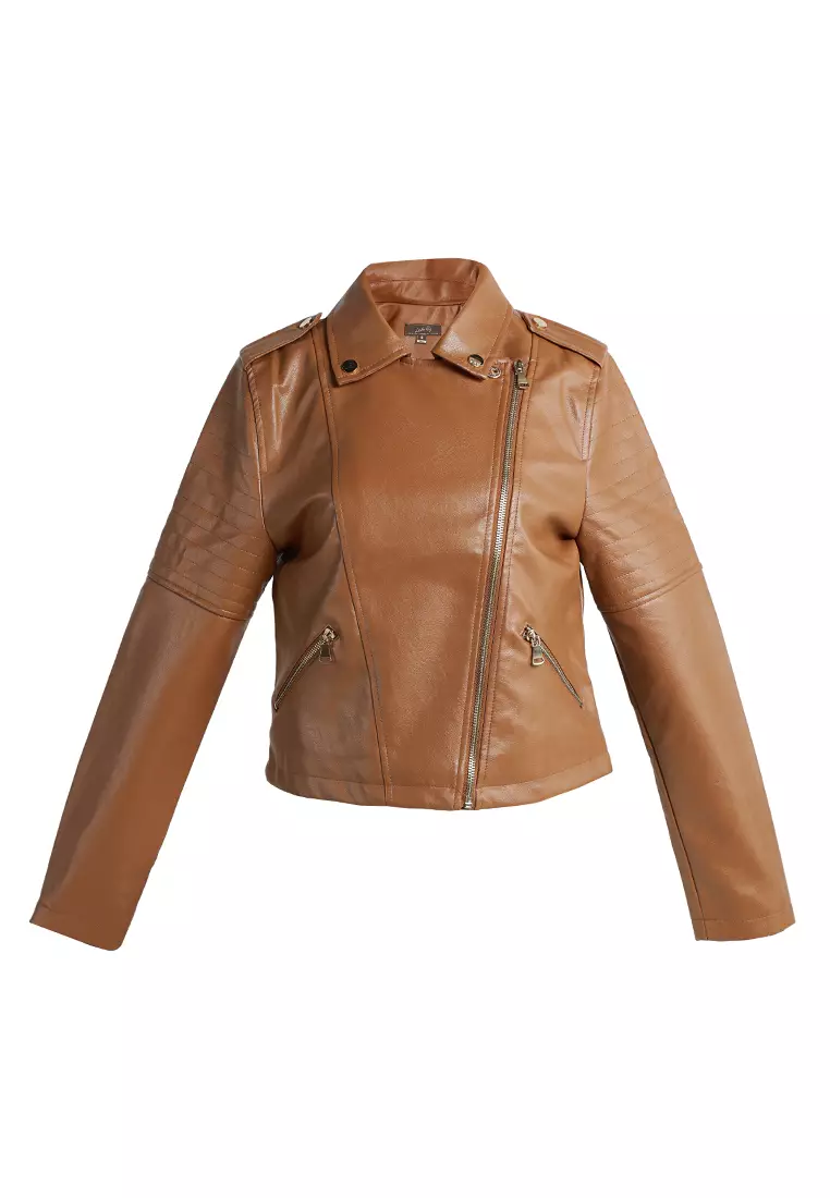 Camel colored discount faux leather jacket