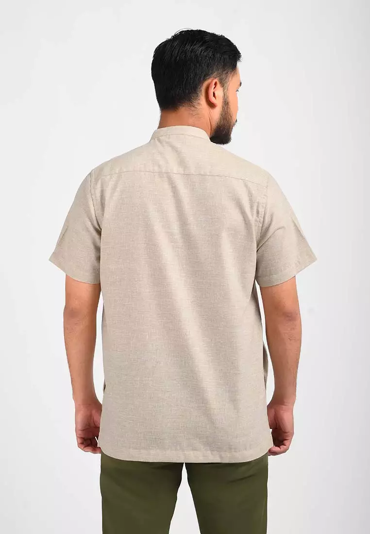MANZONE Kemeja Koko Lengan Pendek Pria ZRC-MURAT - BEIGE