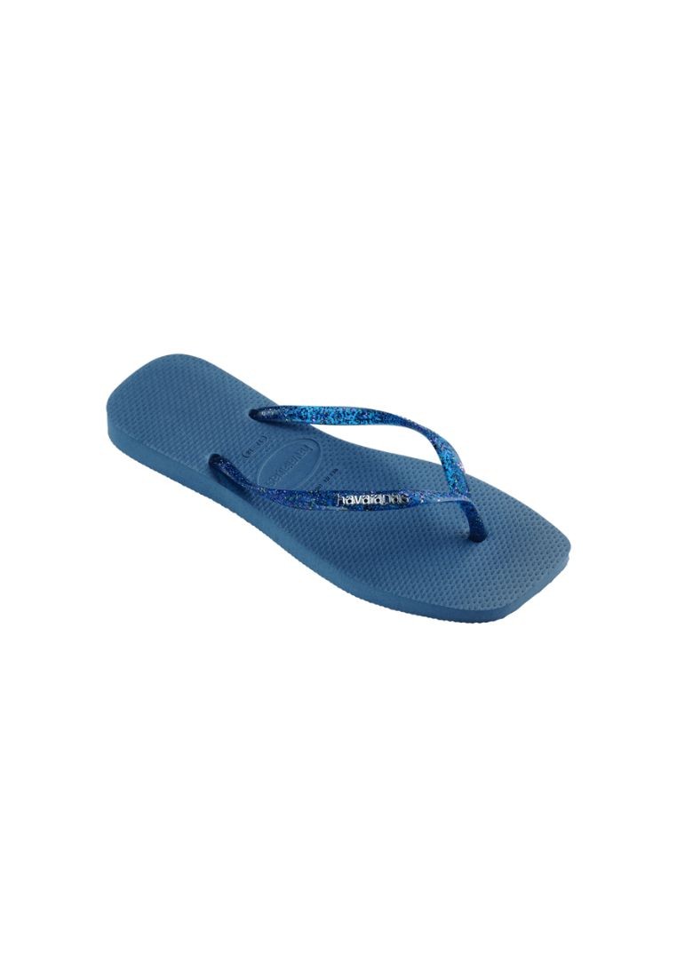 Women Slim Square Logo Metallic Flip Flops - Comfy Blue