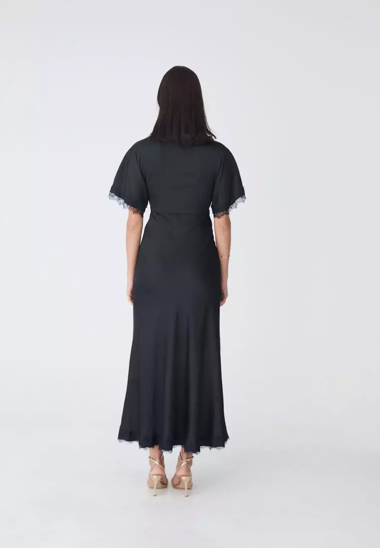 Cleo Lace Trim Satin Dress