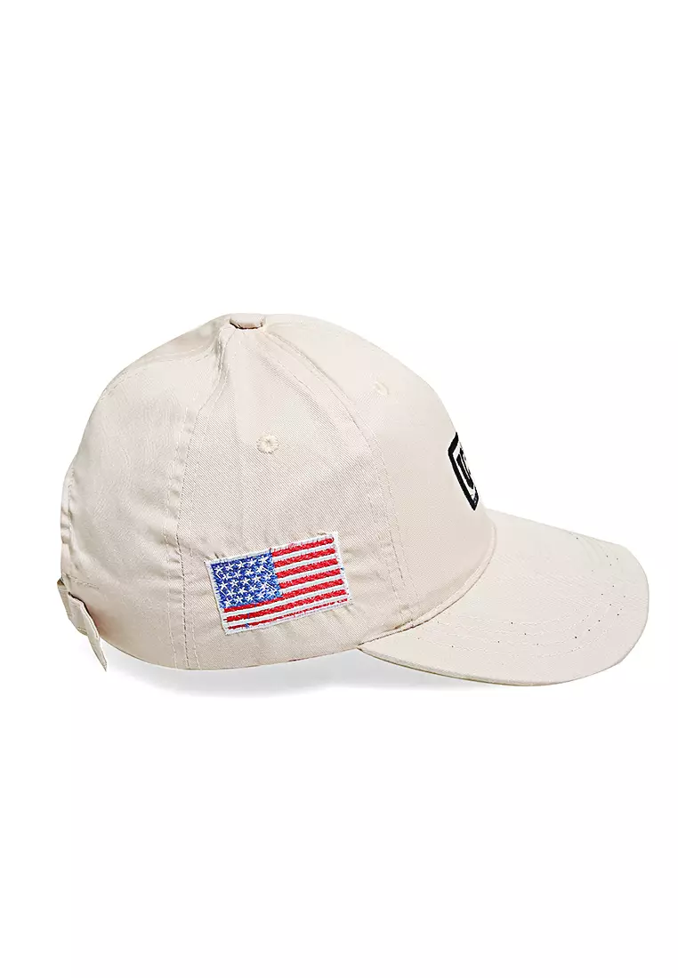 Maxton Topi Baseball Aksesoris Fashion Pria Flag Motive Resizable Strap Material Rafel ORIGINAL - Cream