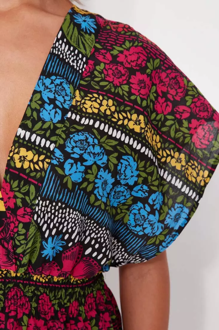 V-Neck Cotton Mini Beach Dress