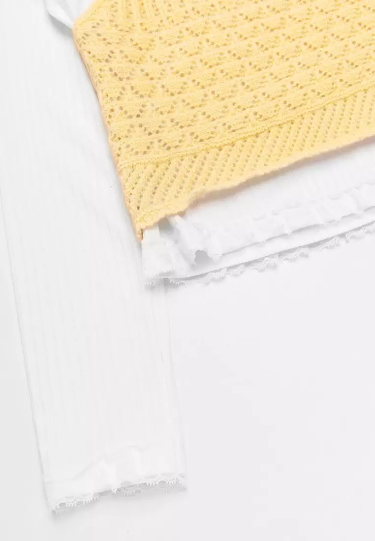2 Piece Knit Vest with Long Sleeve T-Shirt - Yellow