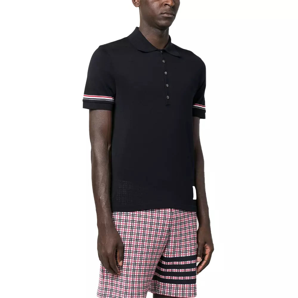 [5.5UPER DEALS] RWB Stripe Lightweight Cotton Polo Shirt Navy