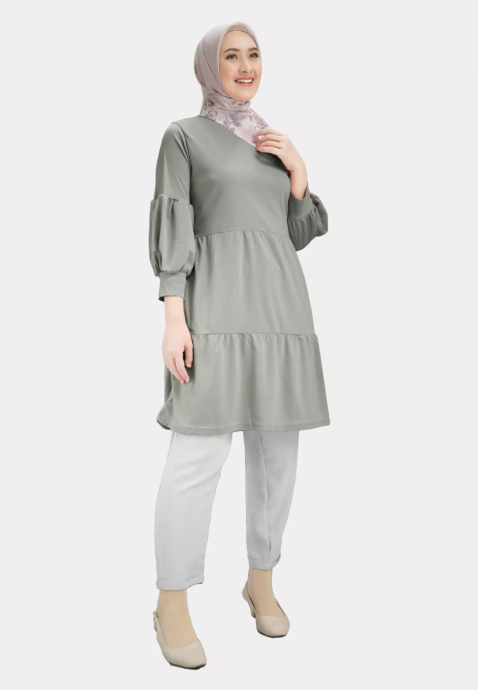 Pralisa Daily Tunic Blouse | Atasan Wanita Lengan Balon - Muted Green