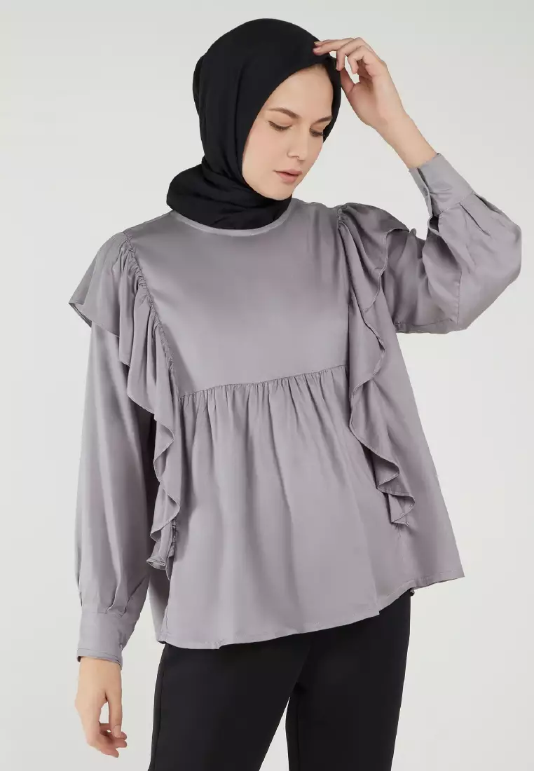 Mayonette Novalee Top - Baju Atasan Wanita Terbaru Blouse Korean Style - Grey