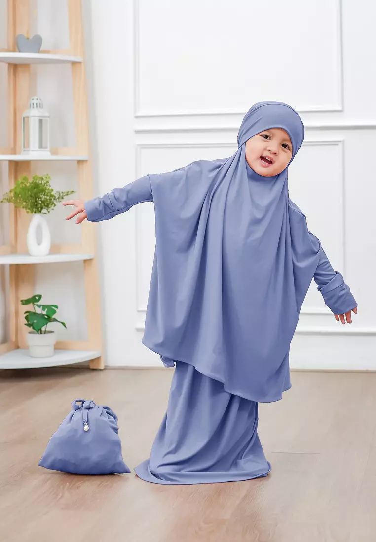 Zelena - Raudhia Prayer Set | Mukena French Khimar Set - Blue - Anak