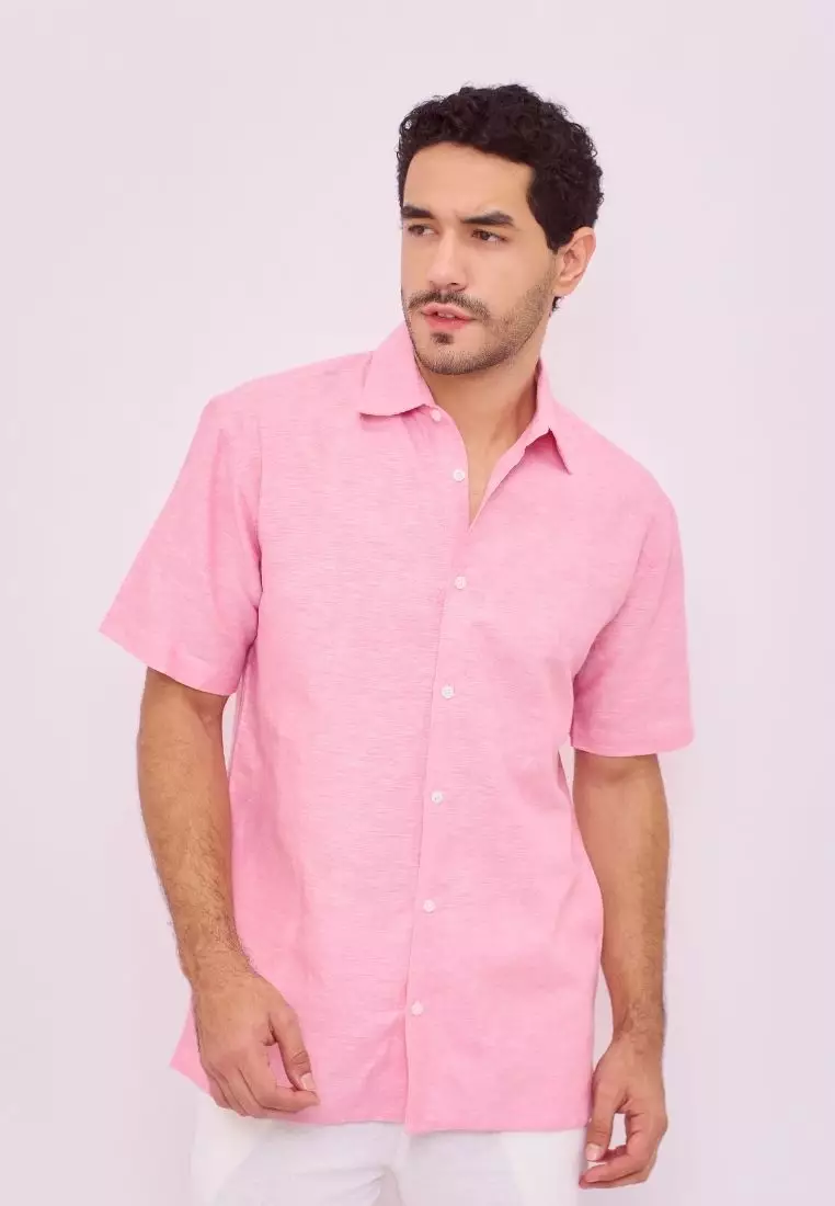 Wakiki Kemeja Linen Lengan Pendek Pria Pink | Linen Short Sleeve Shirt Men Pink