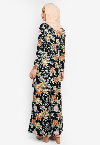 Buy Kurung Moden Exclusive Berpoket from Azka Collection in Black and Yellow and Green at Zalora