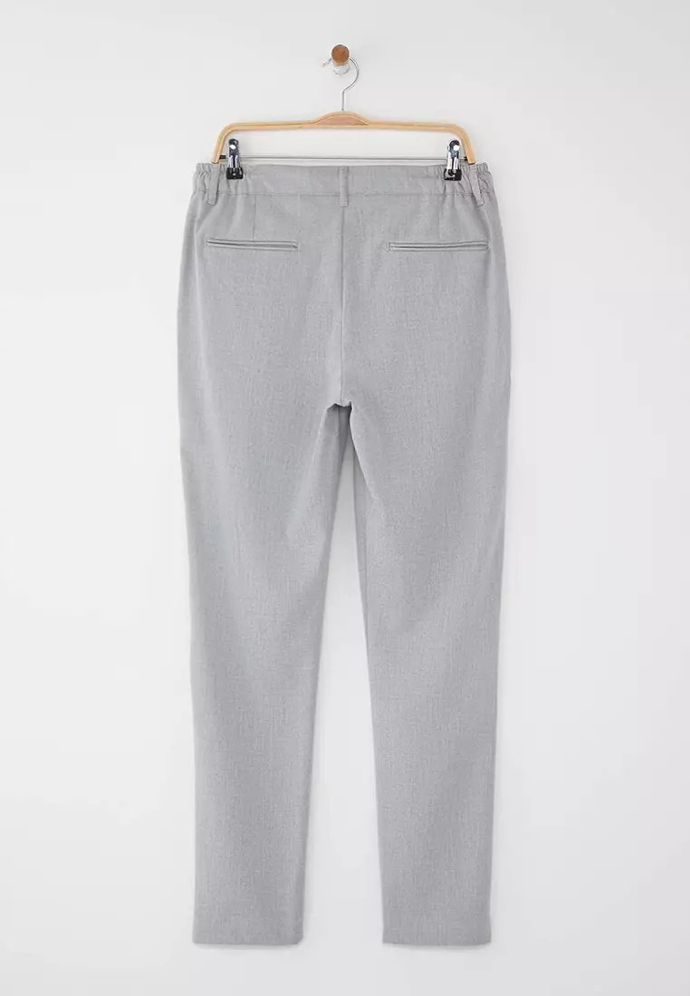 Light Grey Slim Fit Waist Binding Detail Elastic Fabric Woven Pants Tmnaw25Pl00027