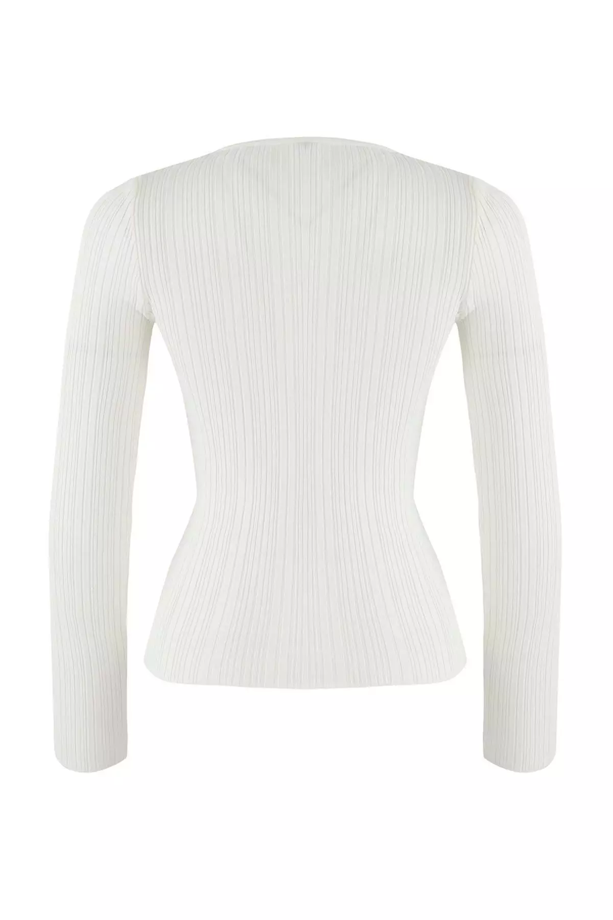 Wardrobe Essentials Ecru Fitted Ribbed Knit Sweater | Twoaw26Kz00083