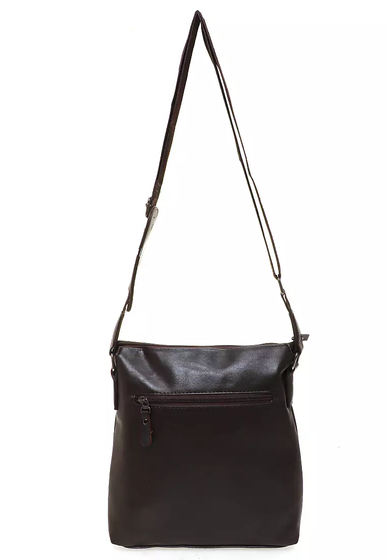 Roger Tas Selempang Messenger Crossbody Pria dengan Dompet Sling Bag Large Compartment Material Kulit Leather ORIGINAL - Brown