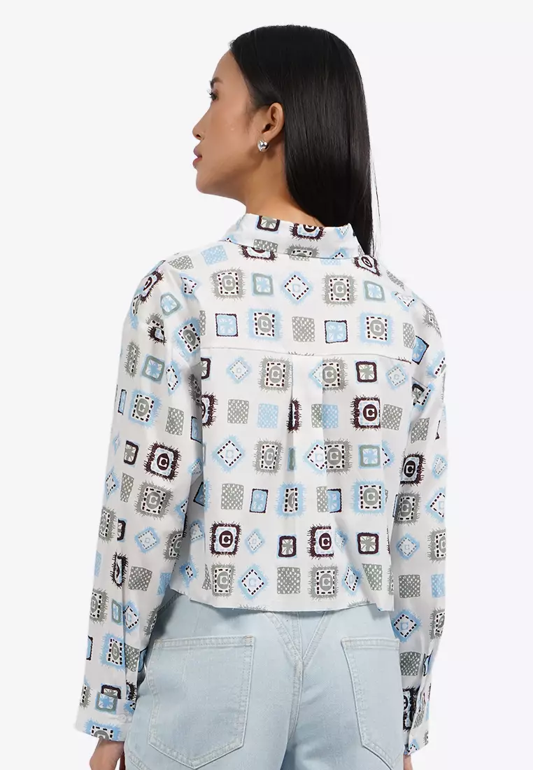 Long Sleeve Printed Crop Shirt