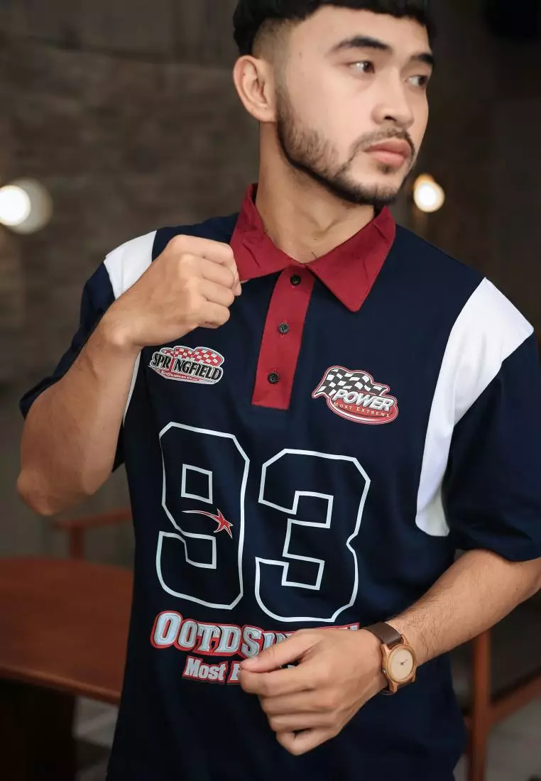 OOTDSUPPLY Oversize Rugby Polo Shirt Springfield Combination | Kaos Polo Pria dan Wanita OVZ-PSR041