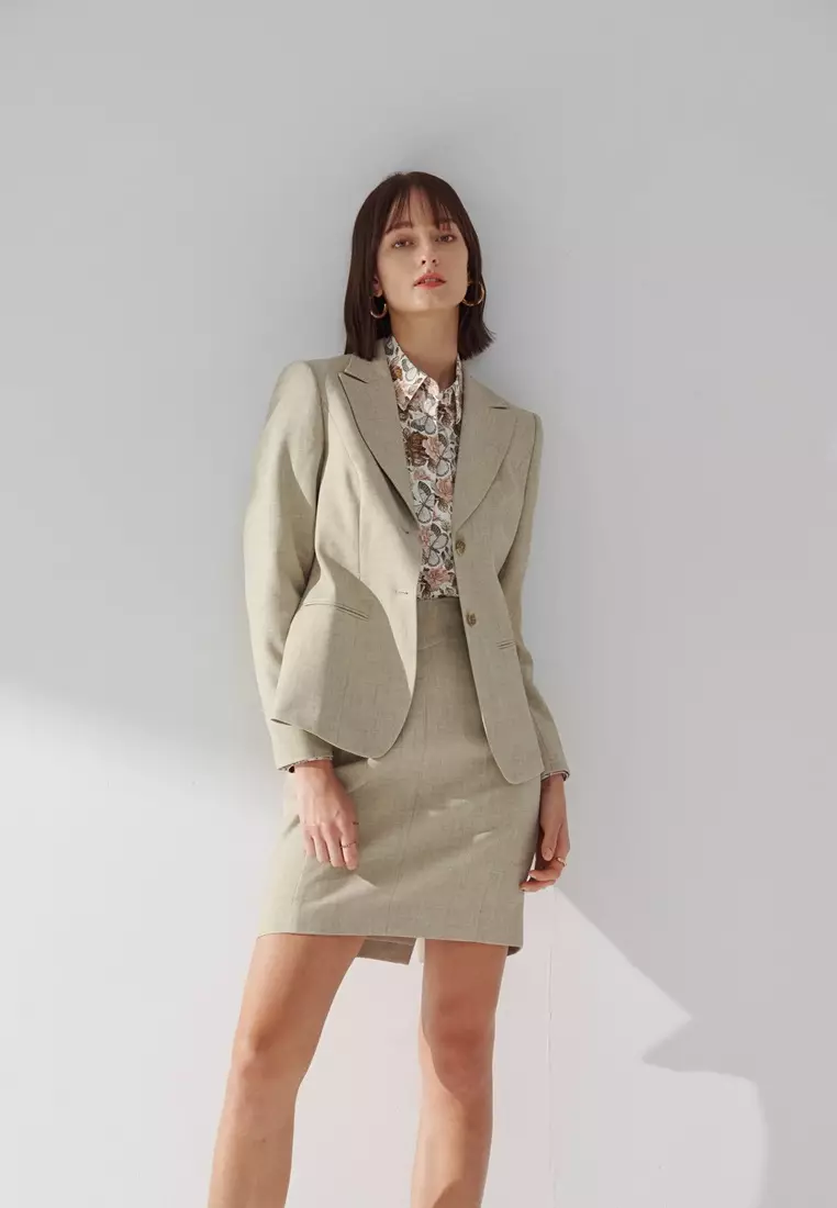 淺抹茶色劍領適中版西裝外套