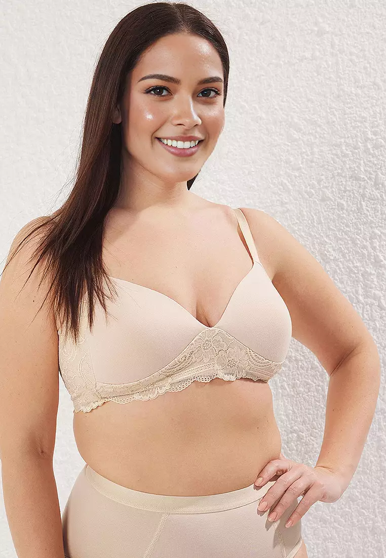 Beige Soft Comfortable Flexible Lace Back Plus Size Bra