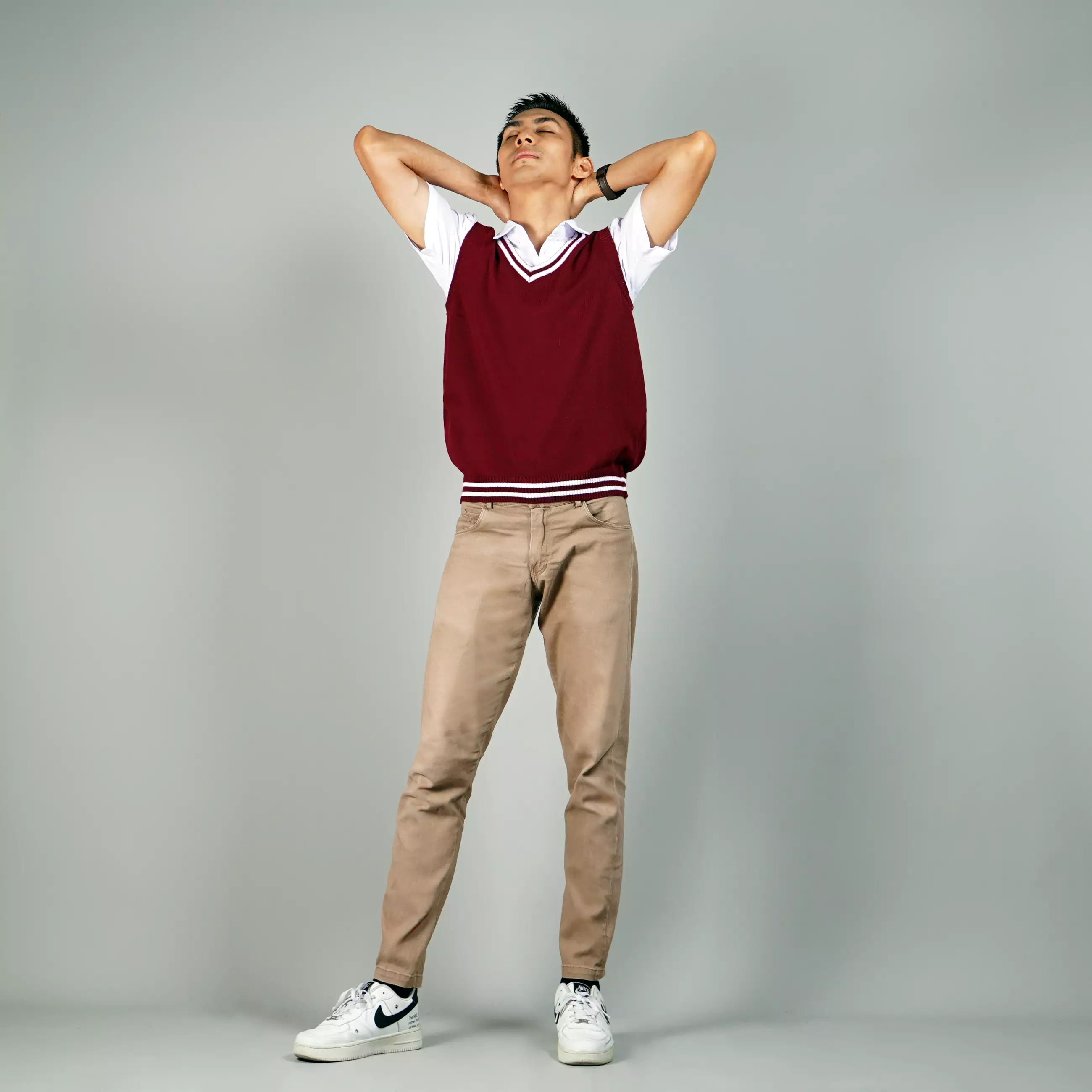 VICKO Rompi Marun List Putih Rompi Seragam SD Rompi Rajut Marun - MARUN