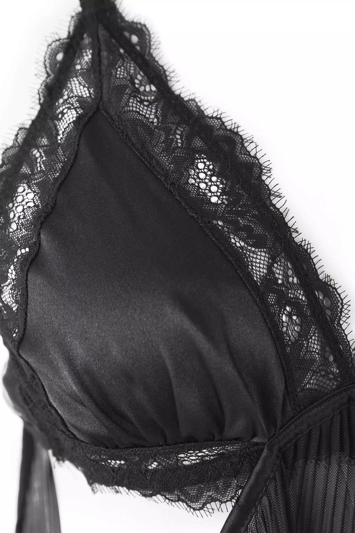 Black Tulle Pleated And Back Ribbon/Bow/Tie Panty Babydoll/Fantasy Nightgown