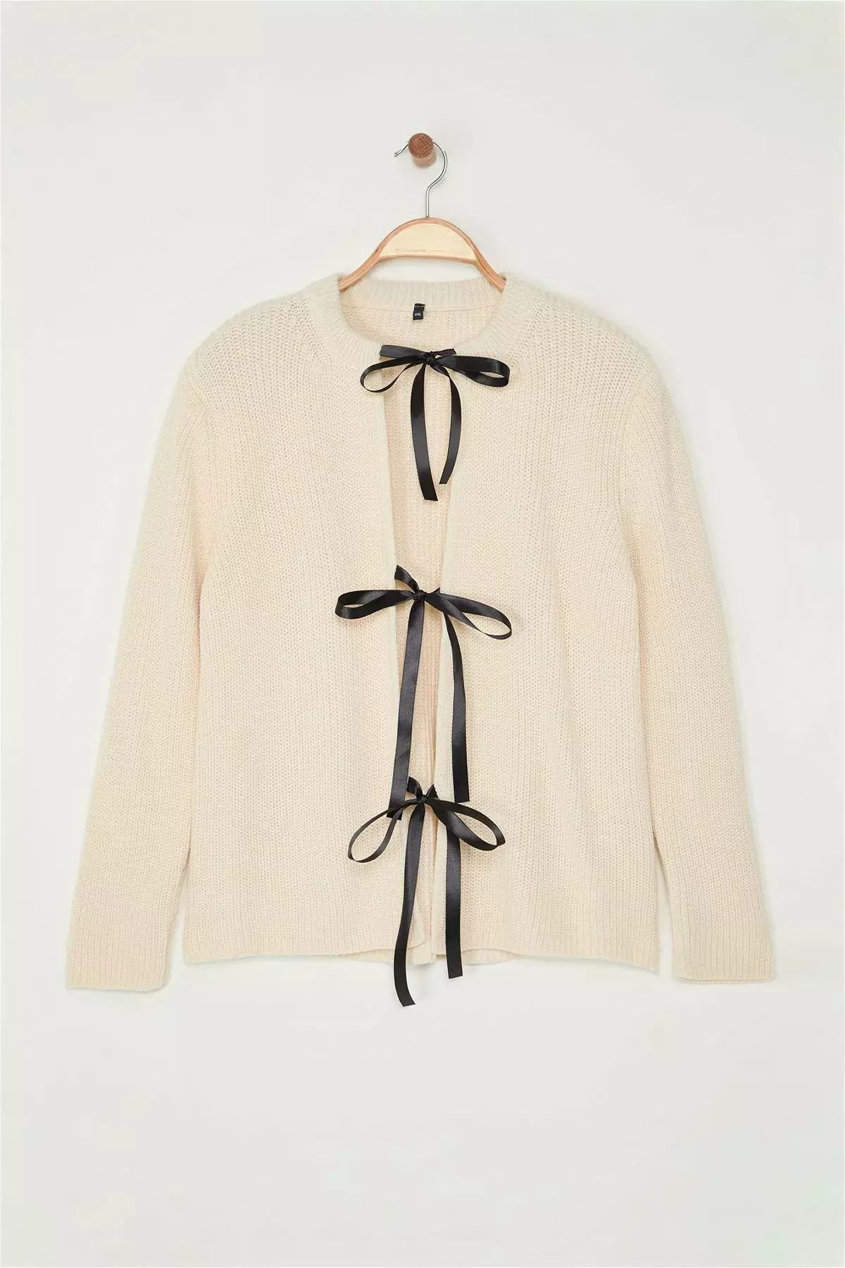 Stone Crew Neck Ribbon Tied Crop Knitwear Cardigan Tbbaw25Av00021