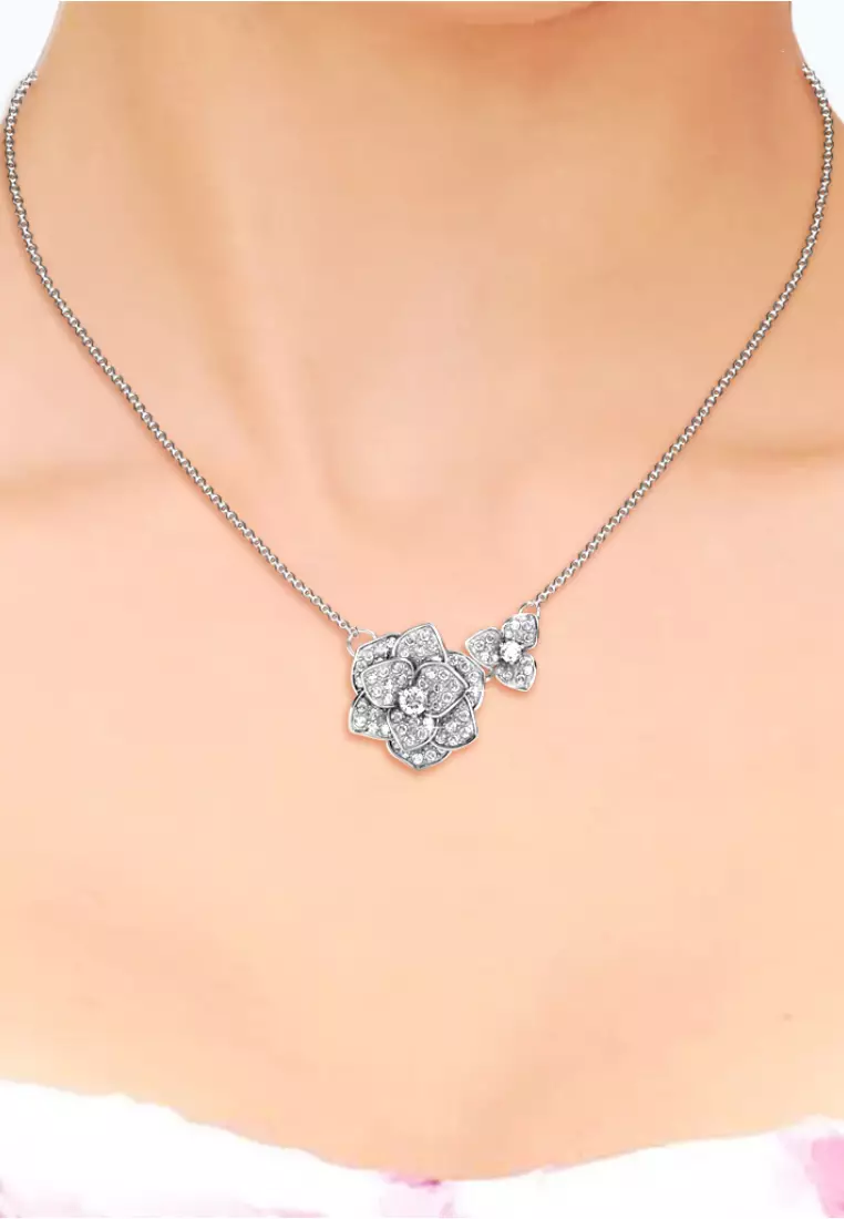 Sweet Rosy Pendant WG - Kalung Crystal Swarovski by Her Jewellery