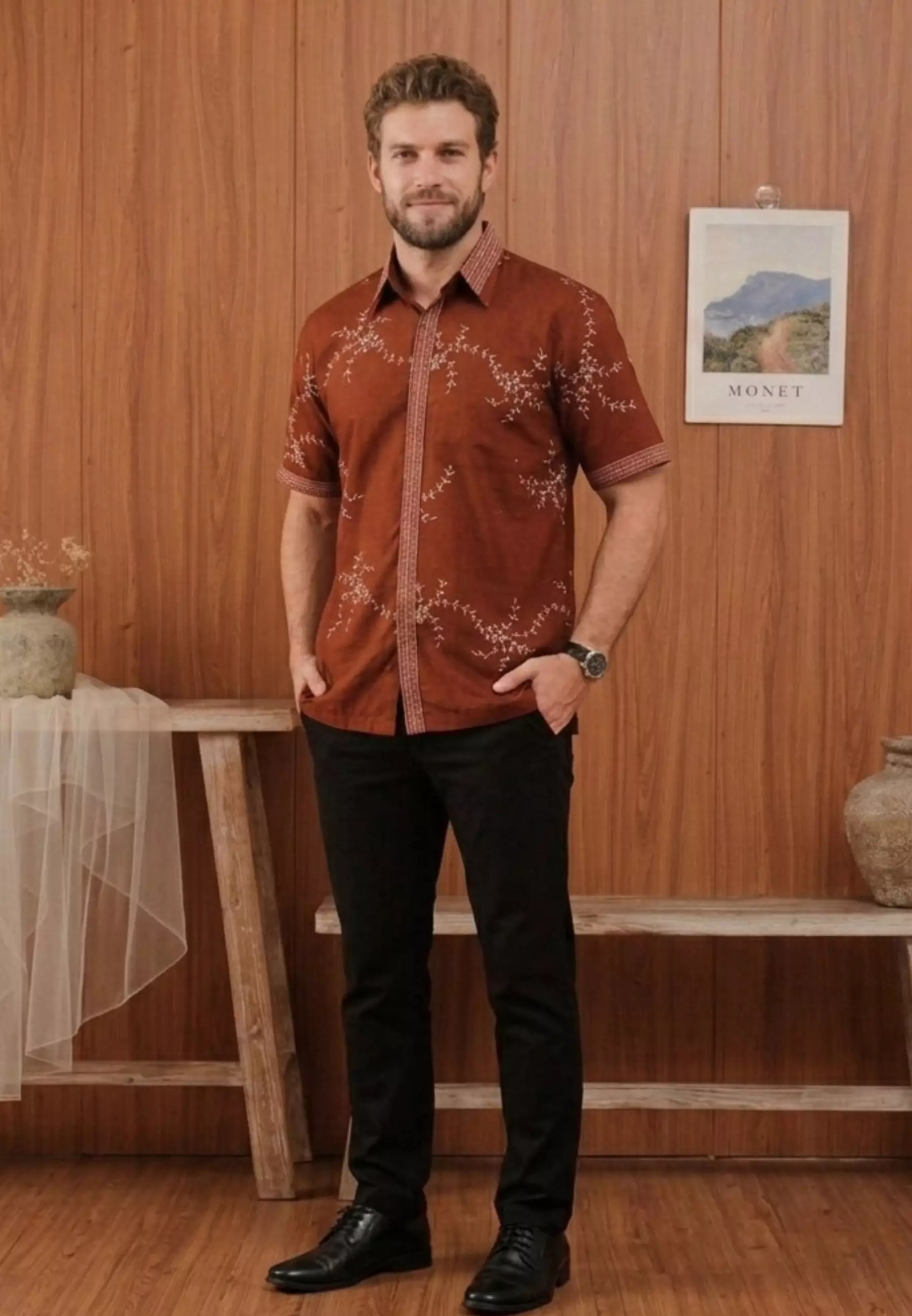 Lily Terakota Kemeja Batik Pria Premium Slimfit Lengan Pendek NLN