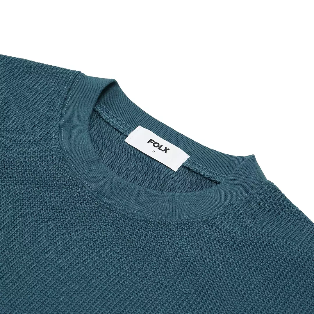 Waffle Pattern Long Sleeve T-Shirt Teal
