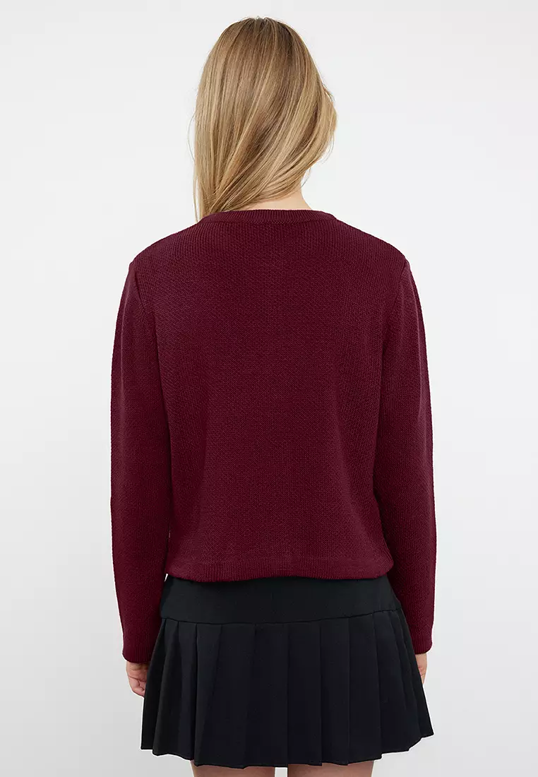 Burgundy Basic Jacket-Look Knitwear Cardigan