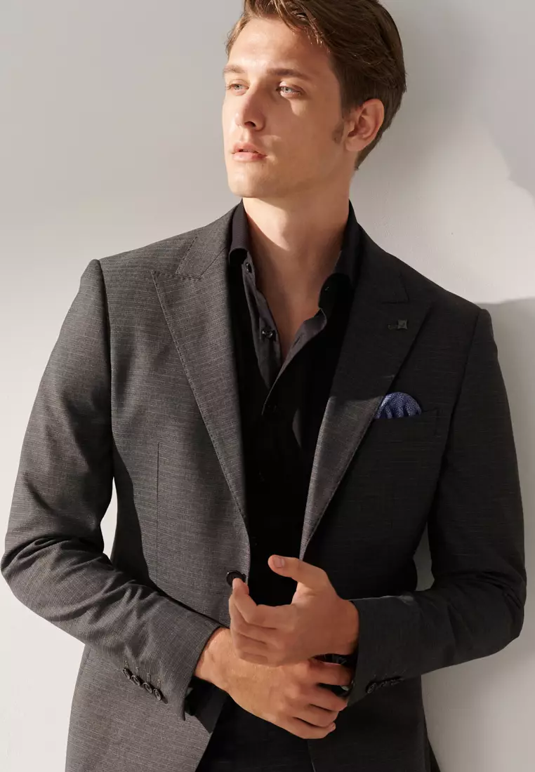 Black Textured Slim Fit Shirt