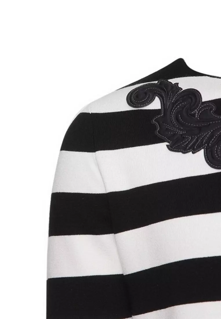 Patch Details Stripes Sweater in Black,White