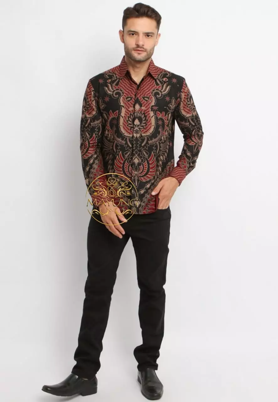 Satrugna Maron Kemeja Batik Pria Premium Slimfit Modern Lengan Panjang