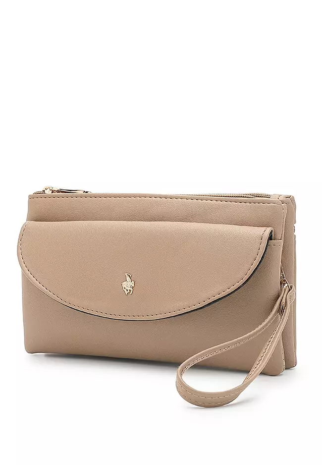 Faux Leather Sling Bag / Crossbody Bag / Wristlet (Tas Selempang Wanita / Dompet Gelang) - Cokelat