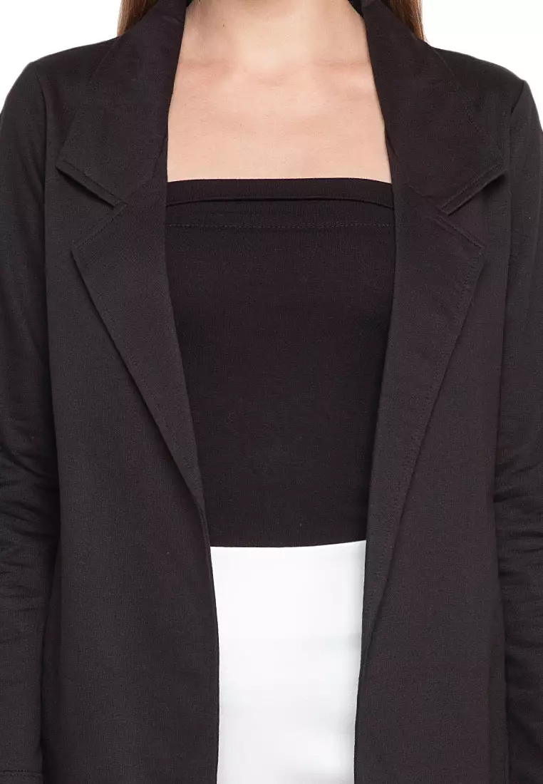 Cleve Blazer Plain Long Sleeves Atasan Wanita Design Kasual Open Front Style - Black