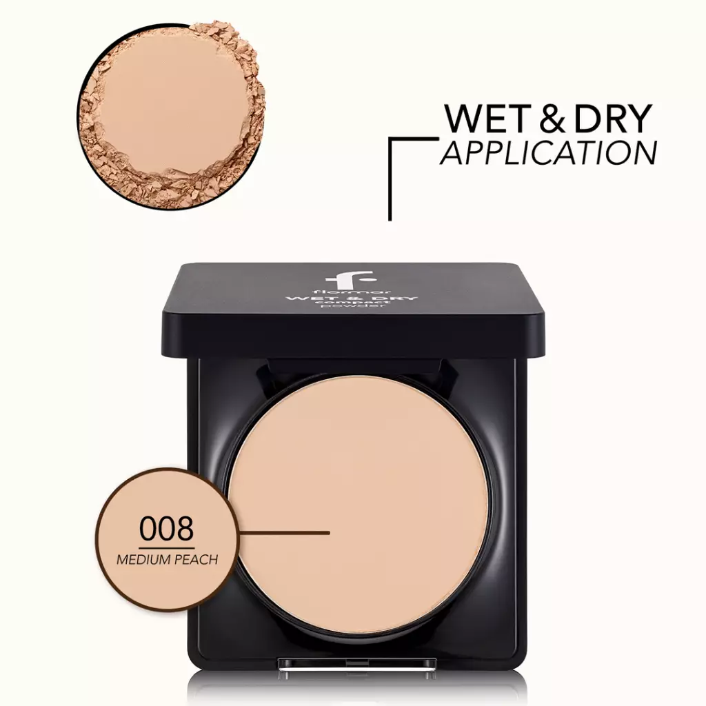 Flormar Wet & Dry Compact Powder - W07 Caramel Peach | Bedak Foundation Padat Two Way Cake