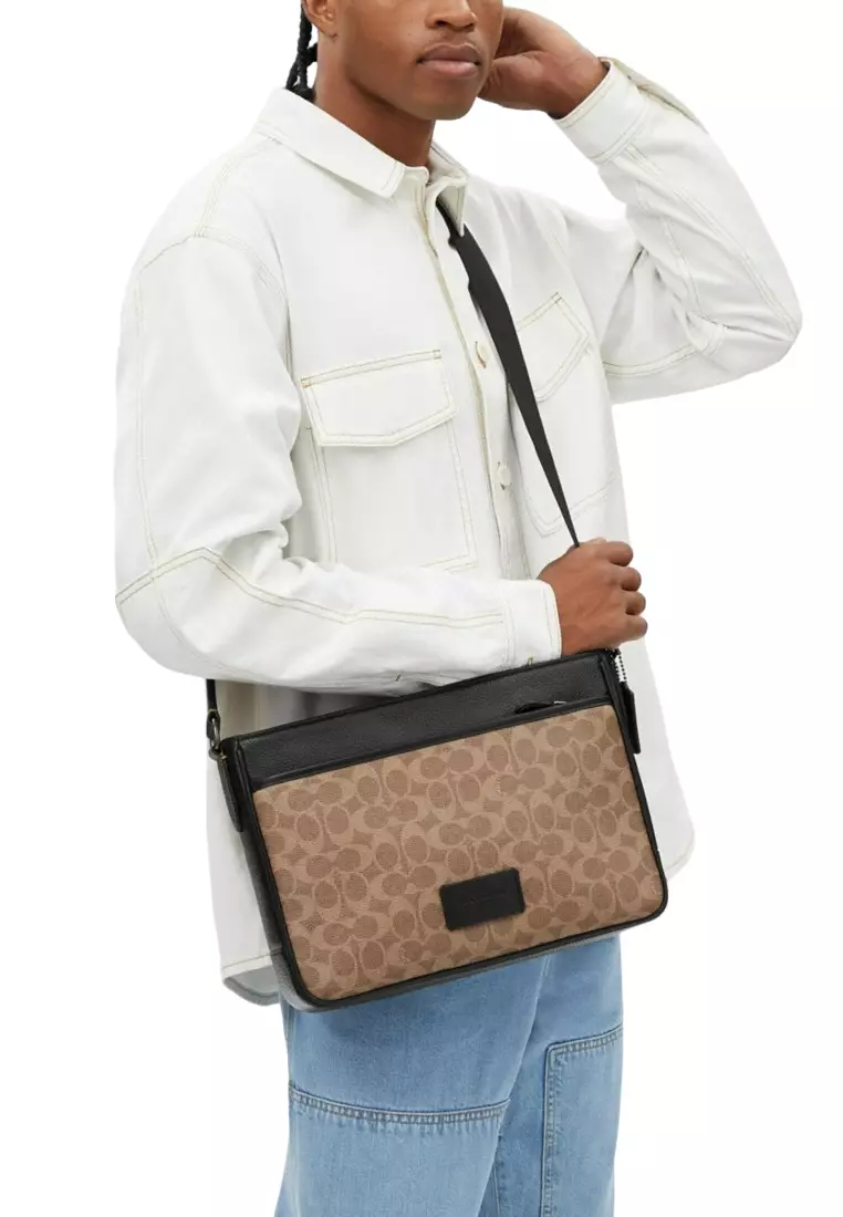 Mens District Crossbody Bag In Signature Canvas - Brown