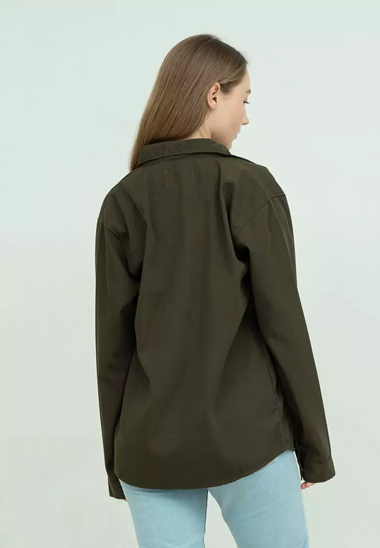 Jaket parka outer jaket wanita semi parka warna Army unisex