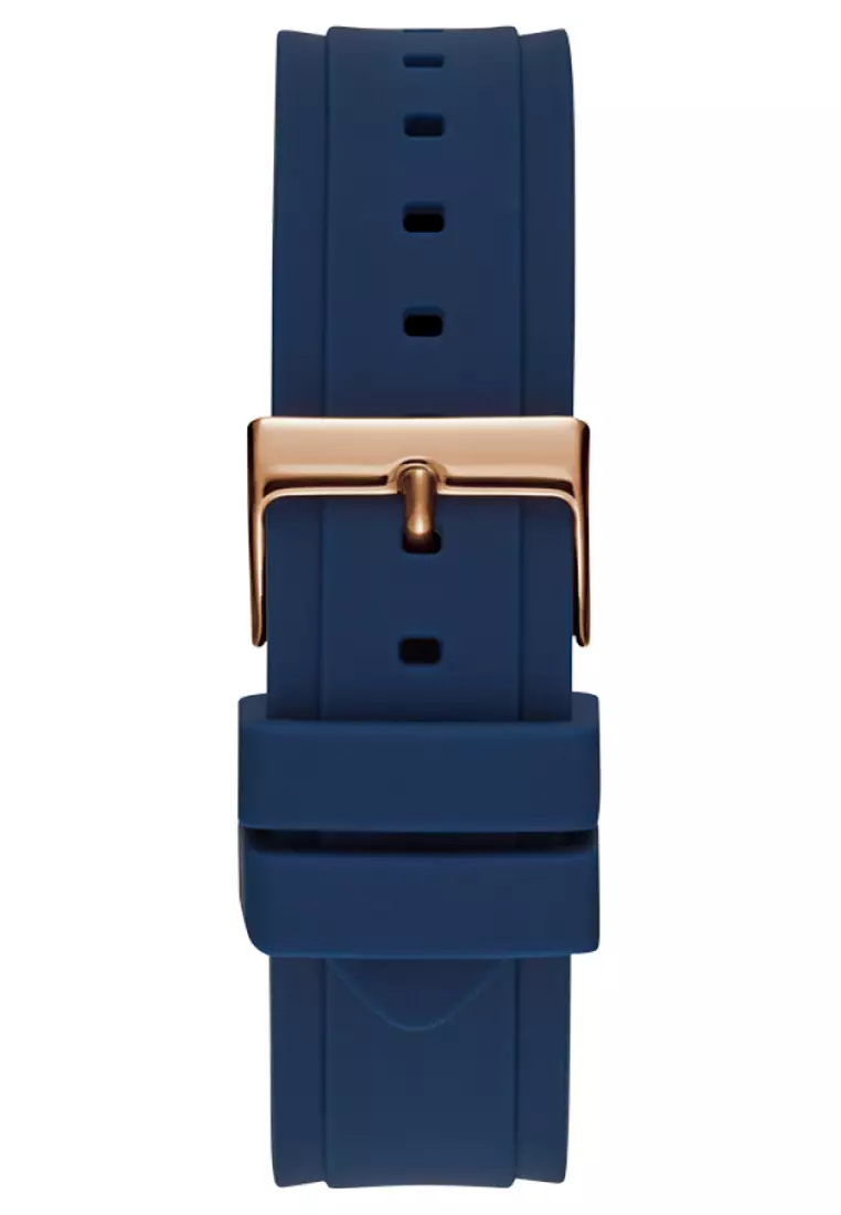 Guess W1053L1 - Jam Tangan Chronograph Wanita - Rosegold - Blue Rubber Strap