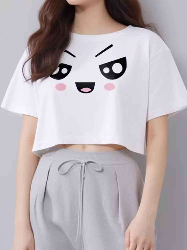 LTE46 crop top OLC kaos oversize anime evil laugh wanita putih