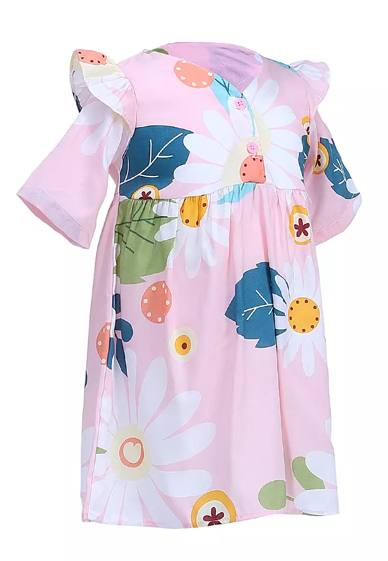 Octavia Blouse Anak Perempuan Tunik Lengan Pendek Motif Bunga Material Cotton ORIGINAL - Pink