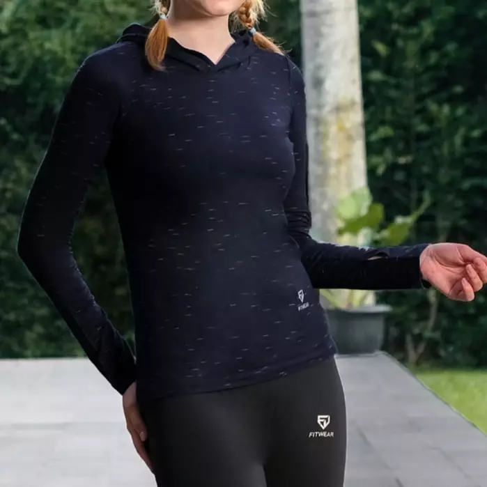 Fitwear - Kaos Olahraga Wanita ATALIA BASIC HOODIE LS - NAVY