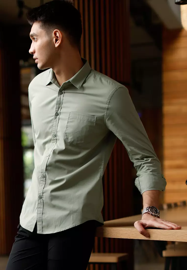 Oxcon Long Sleeve Business Shirt soft cotton Sage