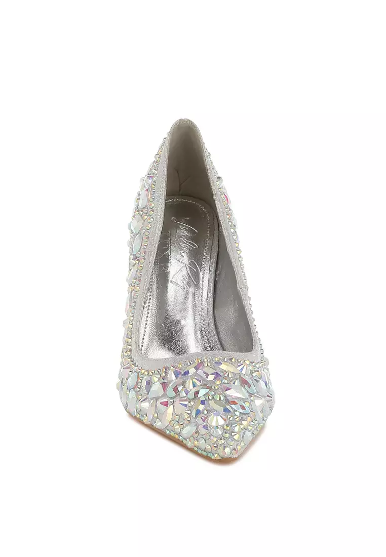 Diamante & Rhinestone Embellishments Pumps in Silver
