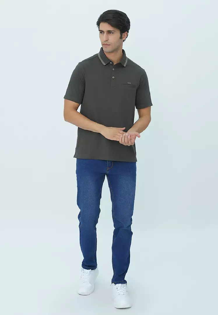 LGS - Kaos Polo - Single Pocket - Motif Kerah - Regular Fit - Abu - CWS.225.J3496.01.C