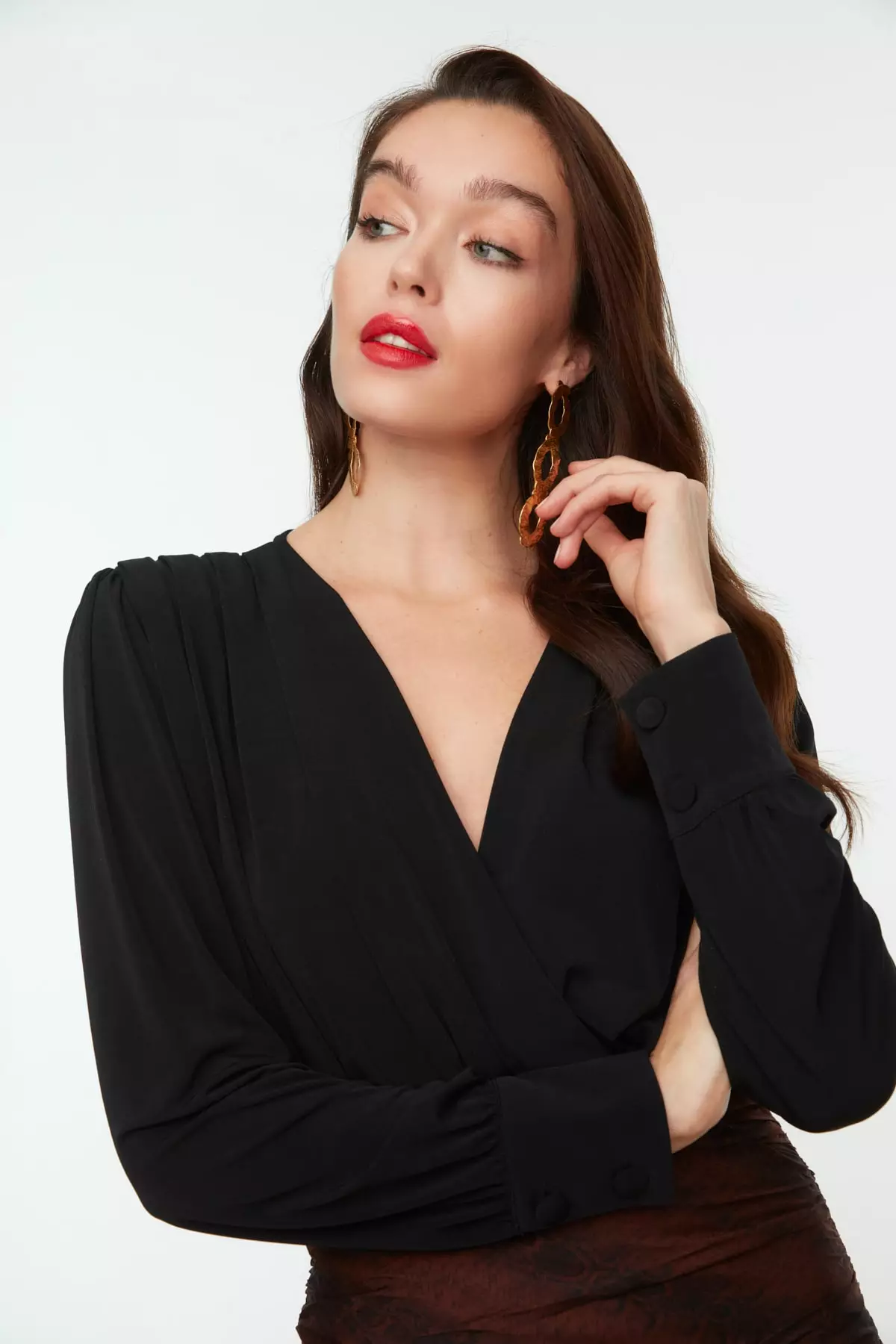 Draped Collar Detail Bodysuit