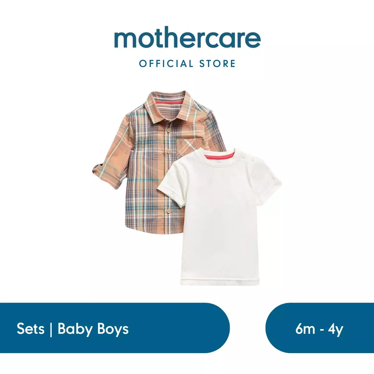 Mothercare Checked Shirt and T-Shirt Set - Kaos Bayi Laki-laki (Putih)