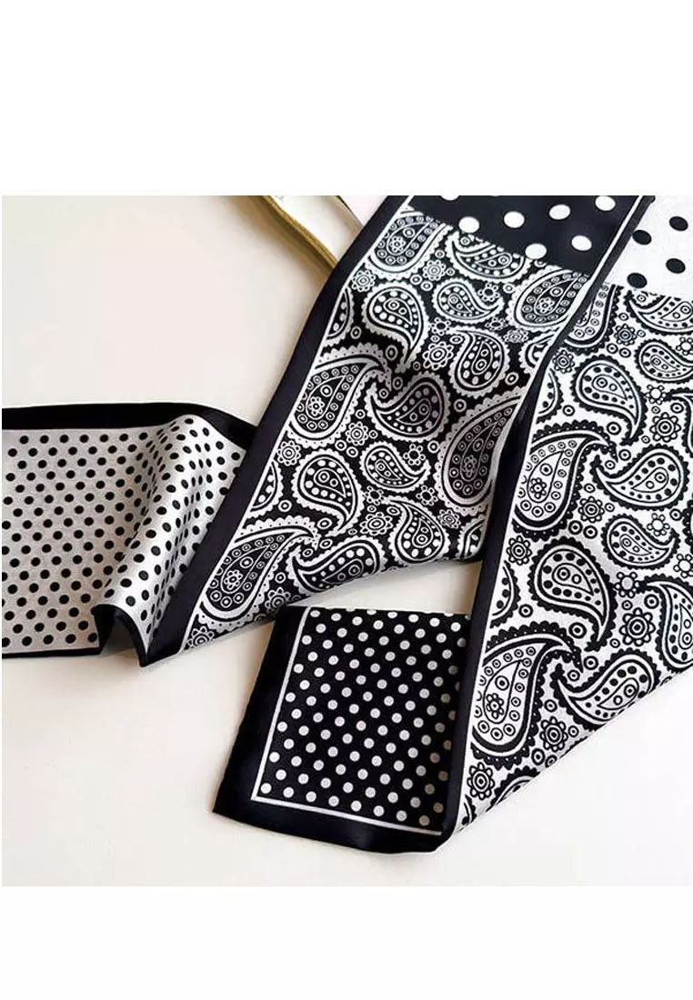 Aksesoris Wanita Paisley & Polka Dotz Twilly Skinny Multi purpose Scarf Wanita Black & White