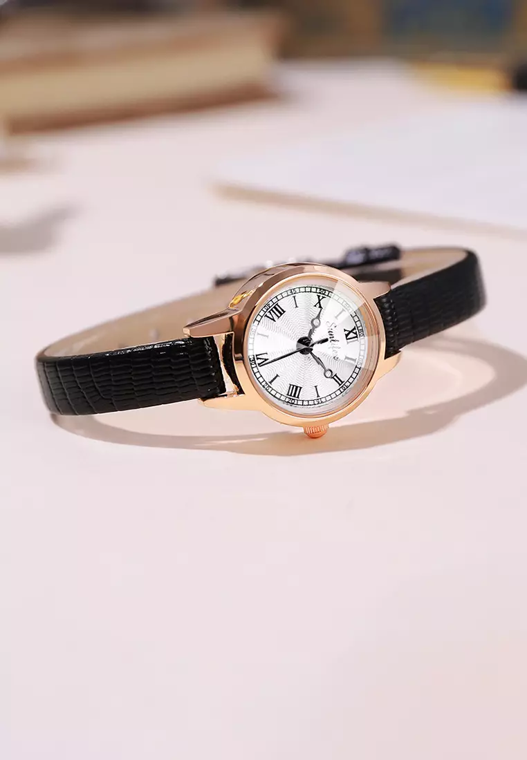 Jam Tangan Wanita Original 3342 Kuarsa Korea Elegan Tali Kulit Jam Tangan Cewek blackwhite