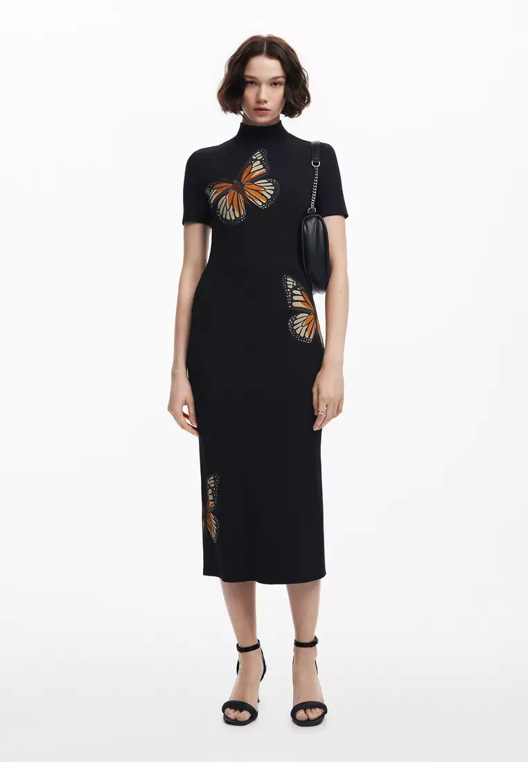 Desigual Woman Slim midi butterfly dress.